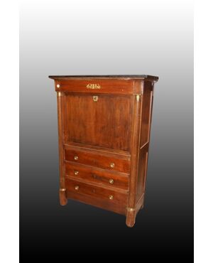 Secretaire francese stile Impero del 1800 in legno di mogano