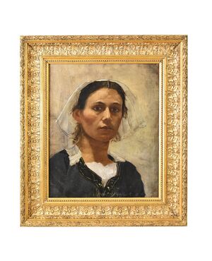 DIPINTI ANTICHI, RITRATTI DI DONNA BRETONE, GIOVANE RAGAZZA, FINE DELL 800. (QR572)