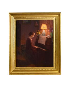 QUADRI ANTICHI, RITRATTI DI DONNA AL PIANOFORTE, METÀ DEL NOVECENTO. (QR574)
