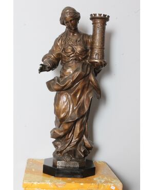 Antica grande scultura in bronzo raffigurante Santa Barbara epoca XIX ALTEZZA CM 66 