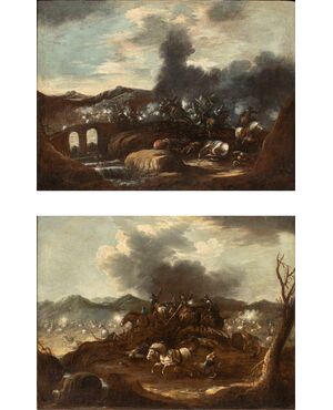 Ciriaco Parmigiani (1641-1704), Coppia di scontri tra cavalleria  