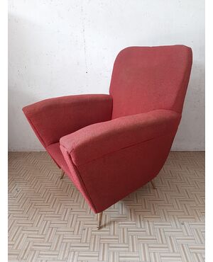 Poltrona  rossa, ISA Bergamo , originale anni '50, stile Gio Ponti