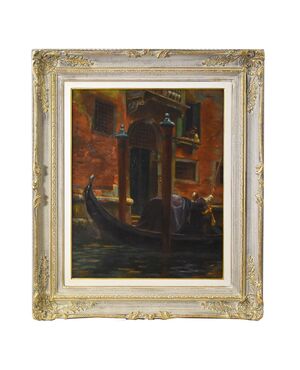 Dipinti Antichi, Quadri Paesaggi Con Venezia, Veduta Di Venezia, Olio Su Tela, XIX Secolo. (QM560)