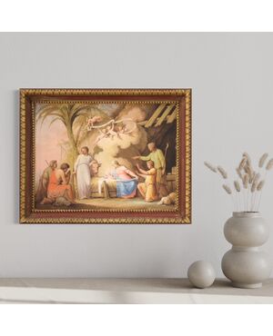 Painting tempera on paper Adoration of the Shepherds from 19th century