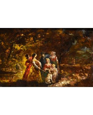 Scena animata in un giardino, Adolphe Joseph Thomas Monticelli (Marsiglia 1824 – ivi 1886) firmato