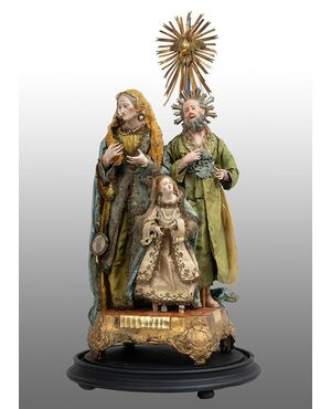 Gruppo scultoreo antico raffigurante Sant'Anna San Gioacchino e la Madonna bambina. Napoli XIX secolo.