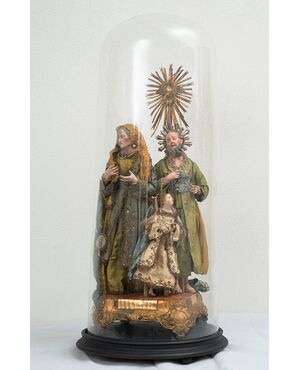 Gruppo scultoreo antico raffigurante Sant'Anna San Gioacchino e la Madonna bambina. Napoli XIX secolo.