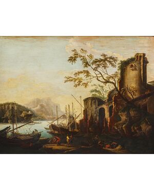 da Salvator Rosa, Scuola della fine del secolo XVII, Marina con pescatori 