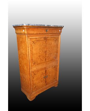 Secretaire francese del 1800 stile Carlo X finemente intarsiato