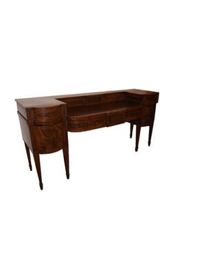 Grande credenza sideboard inglese stile Vittoriano del 1800 in mogano e piuma di mogano