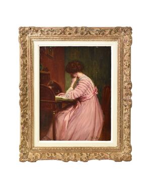 QUADRI ANTICHI, RITRATTI DI DONNA CHE LEGGE, LA LETTERA, METÀ DEL NOVECENTO. (QR578)