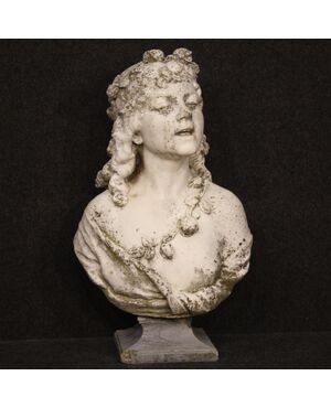 Marble sculpture signed girl adorned with garlands of flowers