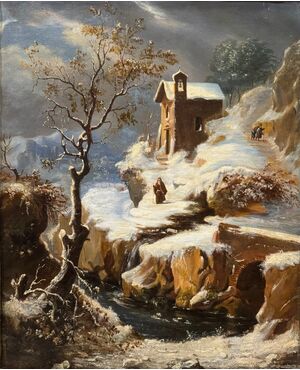 FRANCESCO FOSCHI - SNOWY LANDSCAPE PAINTED ON CANVAS