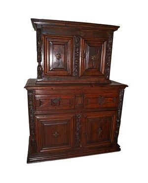 Antica credenza doppio corpo italiana del 1500 rinascimento