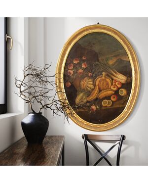 18th century oval Italian still life painting 