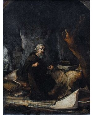 Seguace di David Teniers il Giovane, XVII secolo, Sant’Antonio in preghiera 