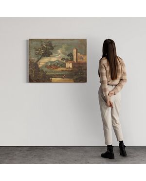 Quadro italiano marina olio su tela del XVIII secolo