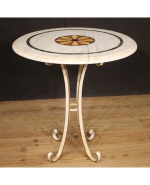 Italian iron side table with marble top from 20th century