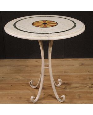 Table in painted iron with inlaid marble top