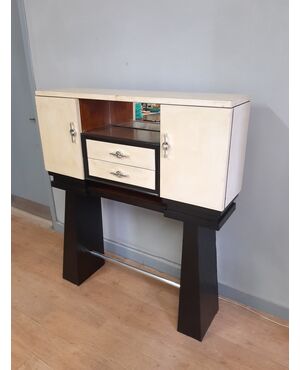 MOBILE BAR CABINET DESIGN MODERNO RIVESTITO IN PERGAMENA ANNI 1950-60