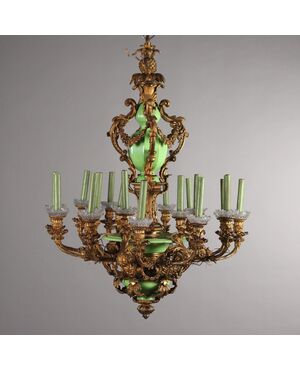 Lampadario Napoleone III in Bronzo Dorato Francia Terzo Quarto XIX Secolo