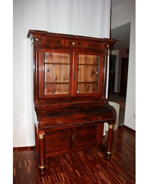 Libreria con piano scrittoio Francese Stile Impero in legno di Palissandro XIX secolo