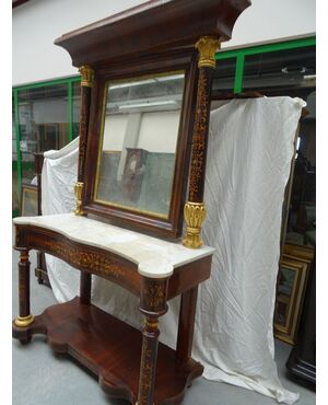 Console intarsiata in mogano Carlo X 1860 Spagna