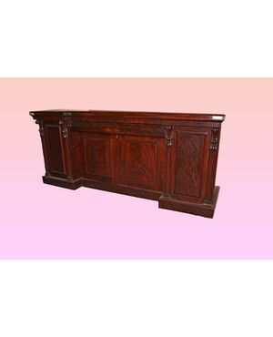 Grande Servante credenza inglese in mogano e piuma di mogano stile Vittoriano del 1800