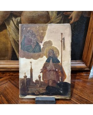 Madonna con bambino, San Rocco, il leone e Venezia, Su alabastro, Epoca '400