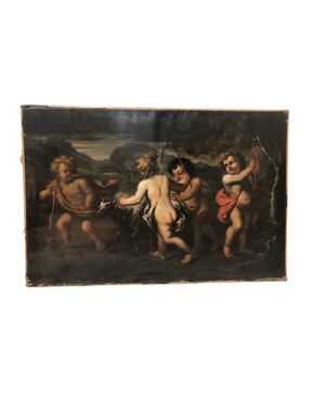 DIPINTO OLIO SU TELA RAFFIGURANTE " GIOCO DI PUTTI "