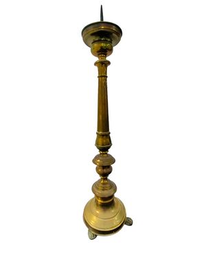 Antico candelabro tornito in ottone