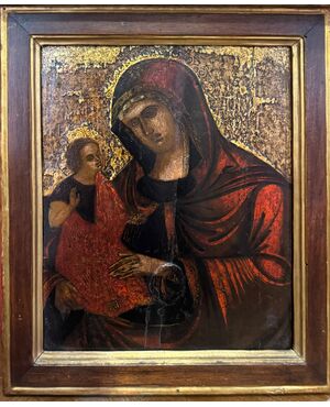 DIPINTO MADONNA COL BAMBINO, AMBITO VENETO-CRETESE XVII Secolo.