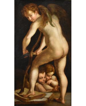 Amore che fabbrica l’arco, Seguace di Francesco Mazzola, Parmigianino (Parma, 1503 - Casalmaggiore, 1540)