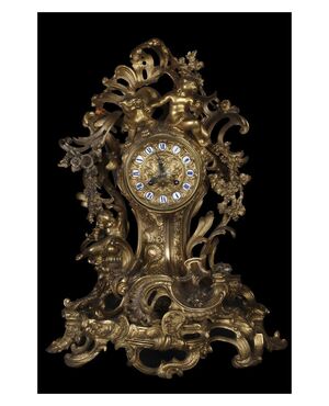 Stupendo orologio in bronzo dorato in stile barocco francese del 1800 con putti