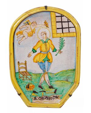 Targa devozionale in maiolica , datata 1788