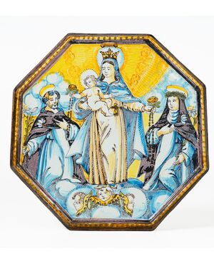 Grande targa devozionale del XVIII secolo, in maiolica 