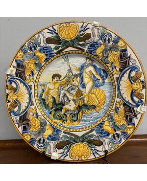 Antico grande piatto maiolica Napoli – Nettuno . Carlo Mollica cm 41 