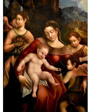 Madonna col Bambino, due angeli e Giovanni Battista, Scuola di Antonio Allegri, detto il Correggio (Correggio c. 1489 – 1534)