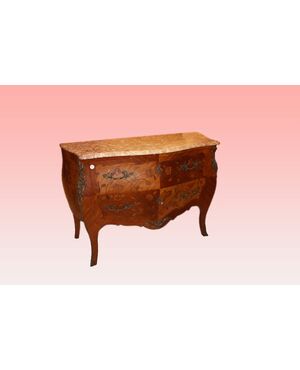 Cassettone francese del 1800 stile Luigi XV riccamente intarsiato in bois de rose