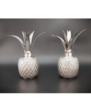 Coppia di ananas in argento, vasi contenitori decorativi 