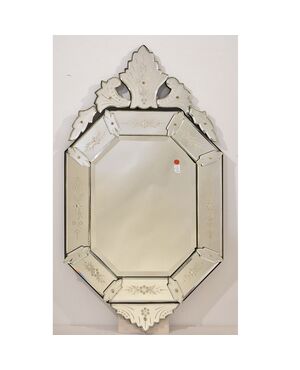 SPECCHIO VENEZIANO VETRO INCISO CON FIORI, EPOCA  PRIMI DEL NOVECENTO. (SPV192)