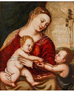 Attr. a Polidoro de’Renzi, detto Polidoro da Lanciano (Lanciano, 1515 circa – Venezia, 1565)  Madonna con Bambino e San Giovannino