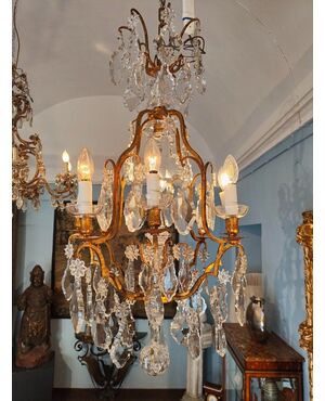 Lampadario in bronzo dorato e cristalli Baccarat  / con certificato Maison Baccarat