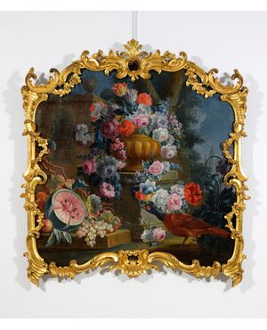  Michele Antonio Rapos (Torino 1733-1819), Natura morta di fiori e frutta, Olio su tela