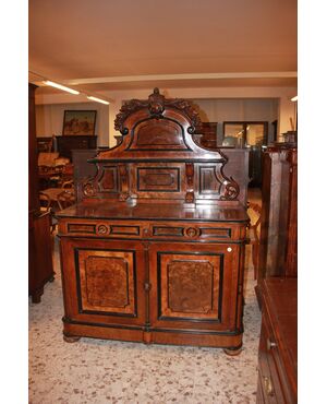 Credenza Piattaia stile Luigi Filippo in Legno di Noce e Radica