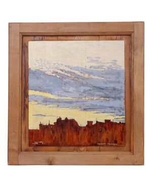 "Tramonto medioevale" dipinto su legno - O/6469 -