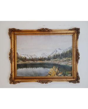 Quadro olio su tela Lago Palù - Valtellina - Dipinto - autore Carini - 1950 ca