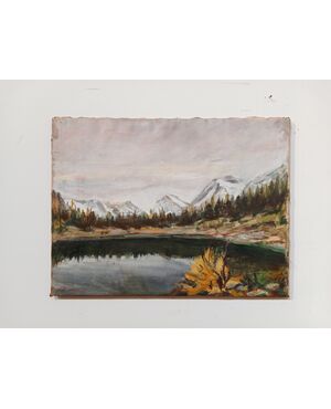 Quadro olio su tela Lago Palù - Valtellina - Dipinto - autore Carini - 1950 ca