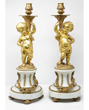 XIX secolo, coppia di putti reggicero