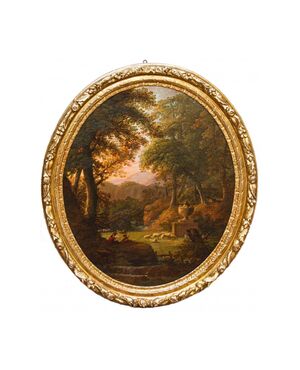 Seguace di Claude Lorrain, Paesaggio con figure